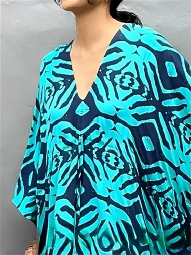 2025 Abito da spiaggia con stampa popolare per donna Abito estivo Abito lungo con maxi kimono diviso Costume da bagno Cover Up Beachwear Outwear