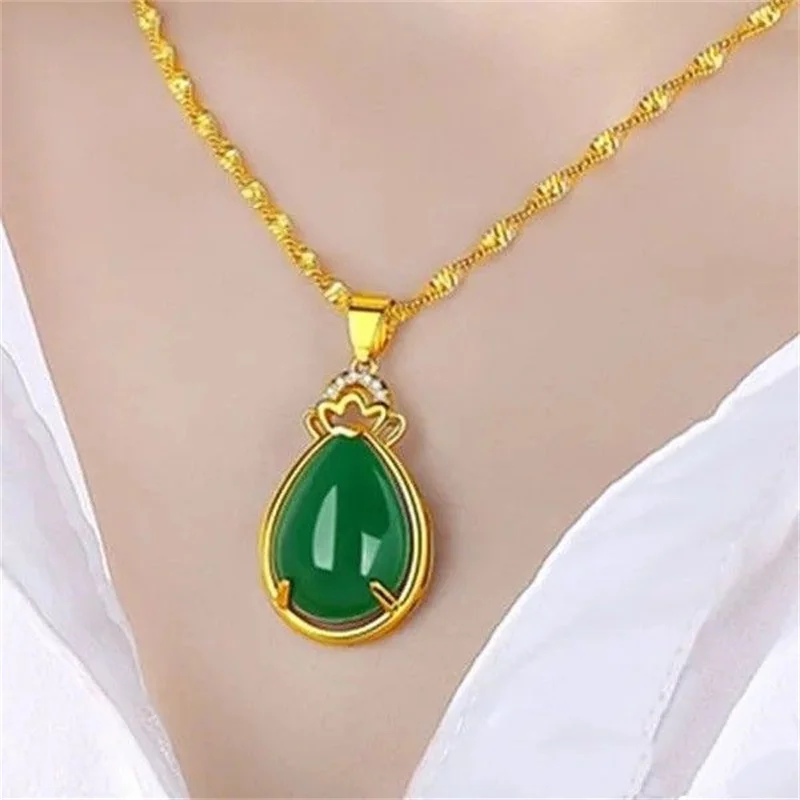 

999 Hot Sale Diamond Gem Pendant 18K Gold Necklace Women Elegant Engagement Party Jewelry Wholesale Gift