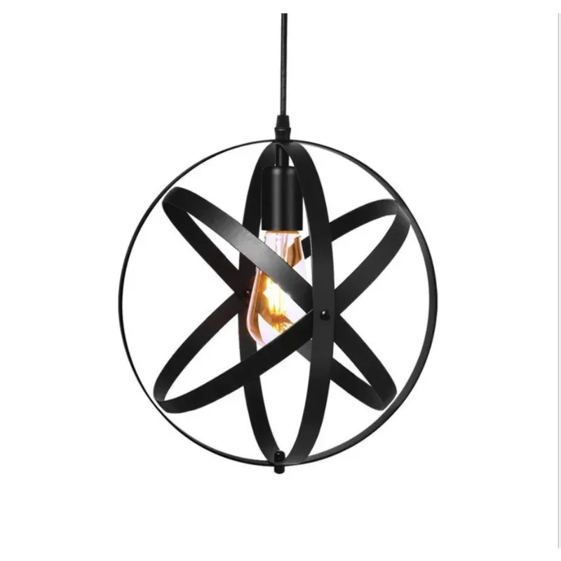 American Country Industrial Retro Pendent Lamp Wrought Iron Black Globe Chandelier Ring Restaurant Lamps