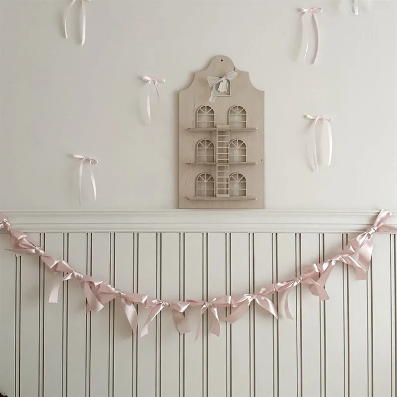Bowknot Ribbon Garland Flags Princess Girls Room Wall Hanging Banner Kids Birthday Baby Shower Wedding Party Decor Photo Props view 3