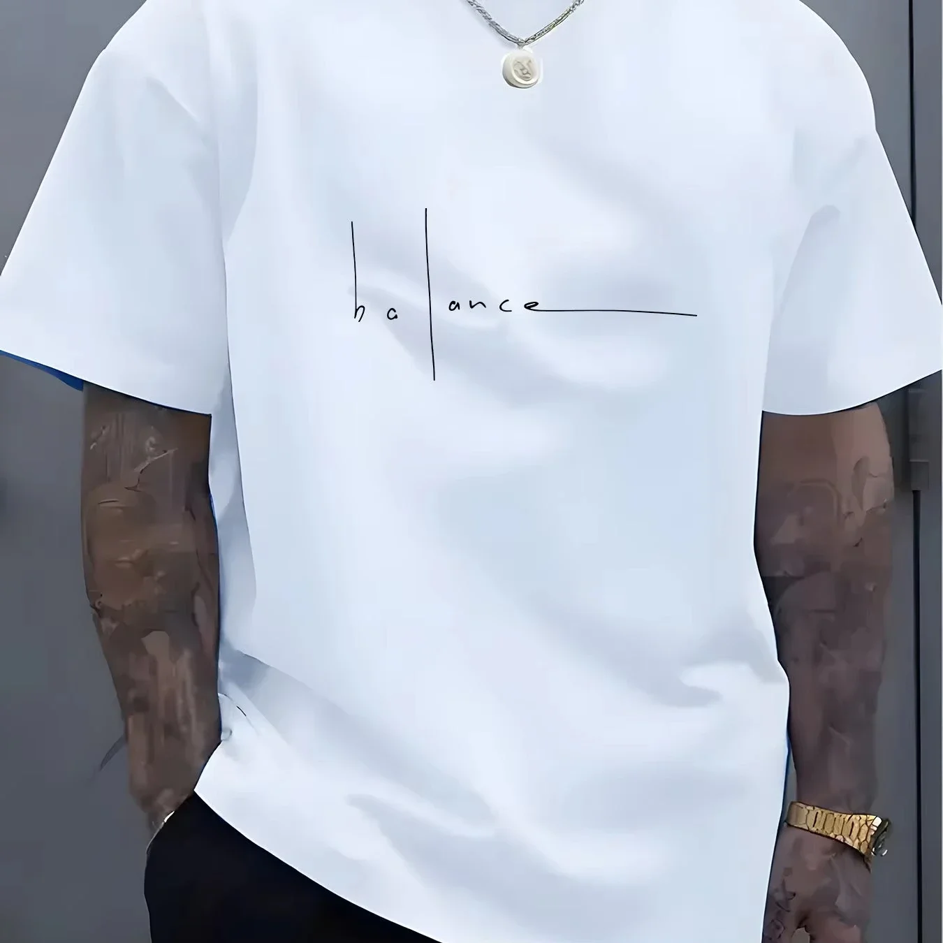 Men's summer 100% pure cotton fashionable casual sports loose trend balance letter print round neck short sleeved T-shirt top