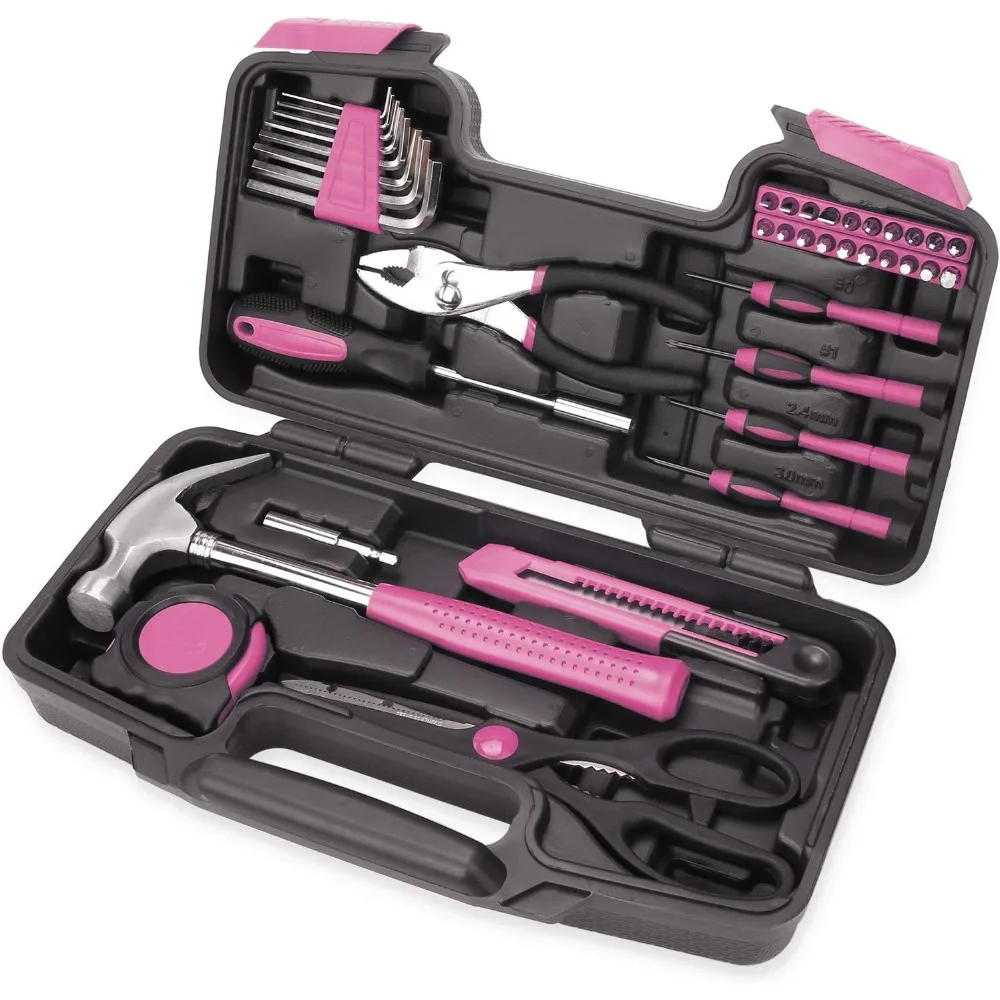 

40 Universal Pink Home Toolkits - Including all the basic tools for home, garage, office and University dormitory use