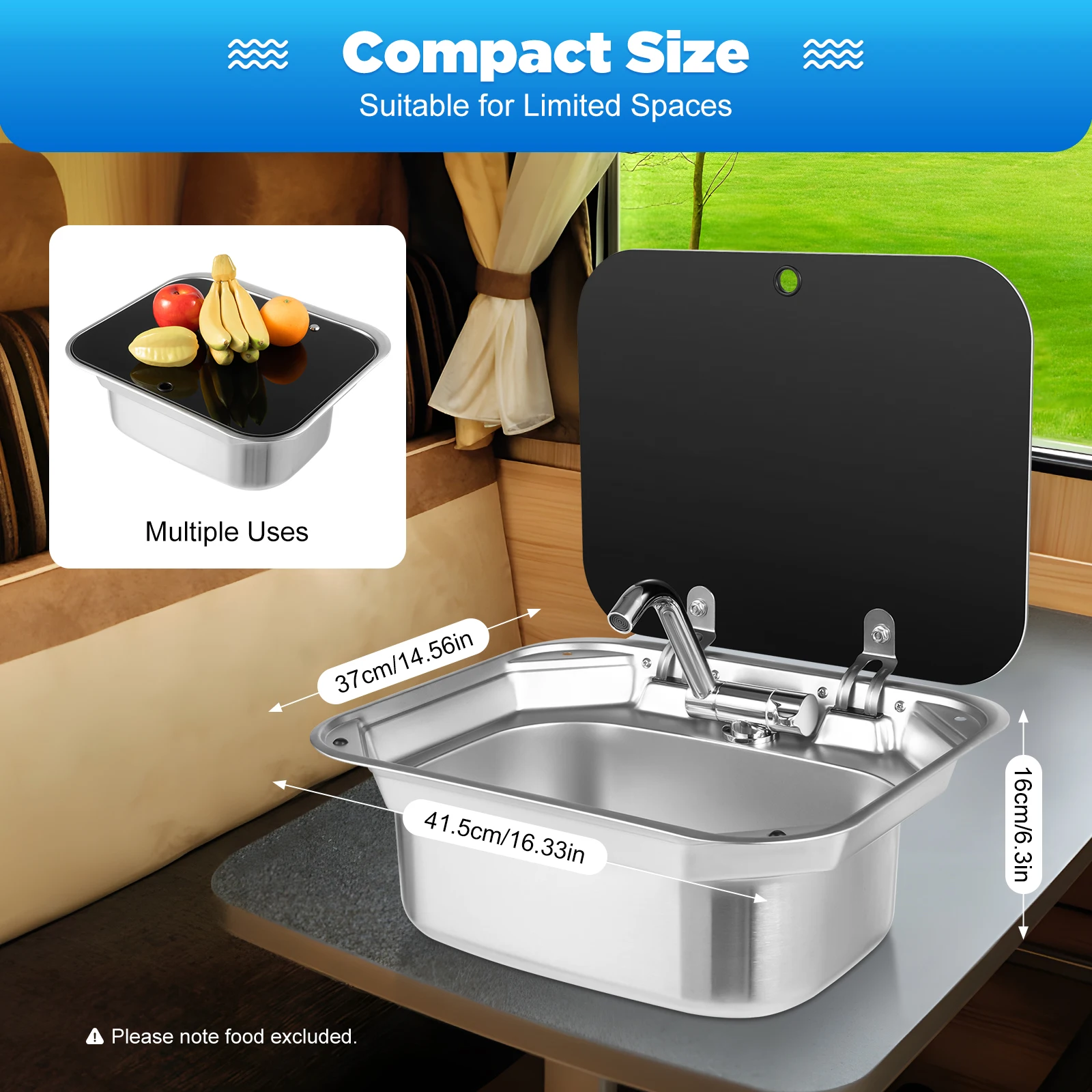 

RV Sink Console Complete Set Sink, Hot& Cold Faucet Drain Pipe, Compact Size Large Capacity for RV Bar Hotel Cafe