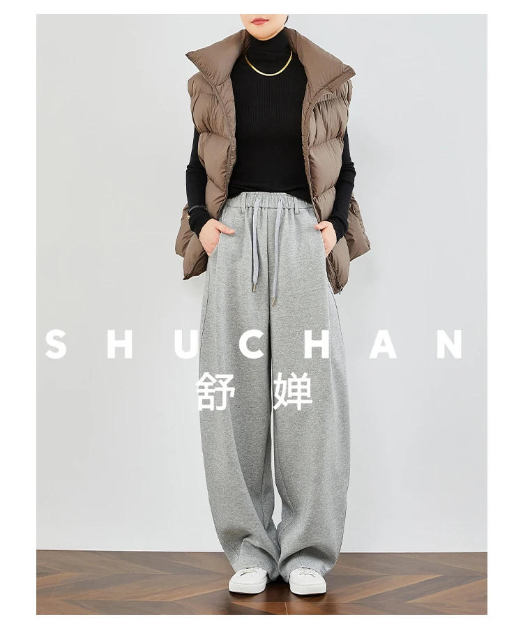 Gray sweatpants women's fleece thickened casual banana sweatpants loose scimitar wide-leg pants autumn and winter