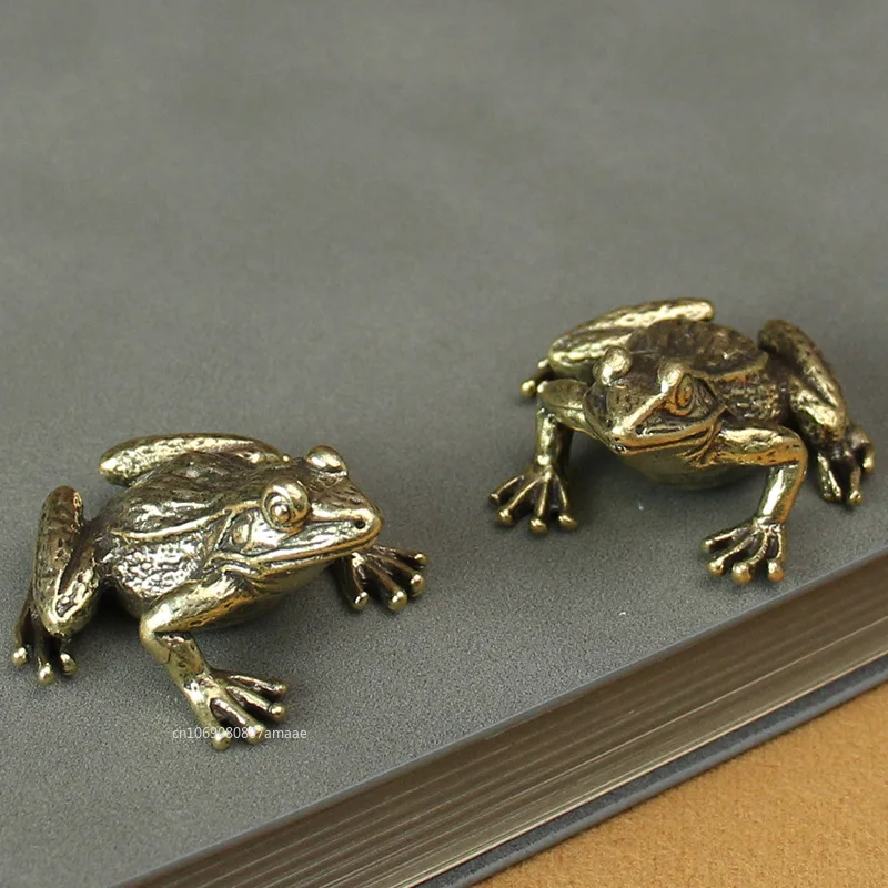 

Solid Brass Toad Figurines Miniatures Tea Pet Table Toy Ornament Crafts Accessories Lucky Copper Animal Statues Decoration