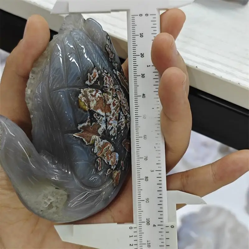 Natural Gray Agate Geode Swan Carving Polished Healing Fengshui Decoration Hand Carved Dick Testicle 1pcs