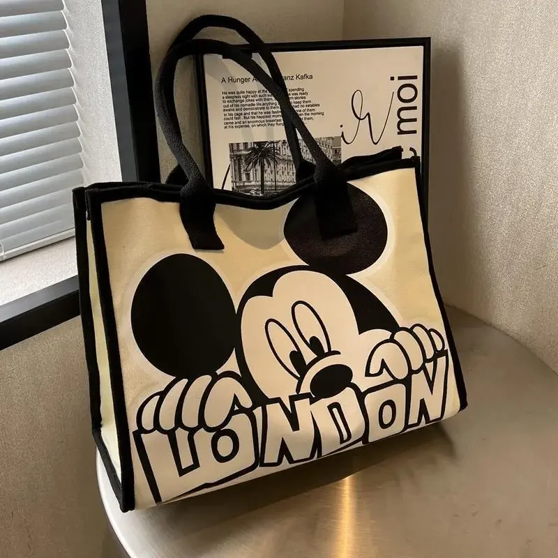 Disney Mickey Women Shoulder Bag Girl Cartoon Fashion Canvas All-in-one Commuter Tote Bag Large Capacity Carry-on Mommy Bag