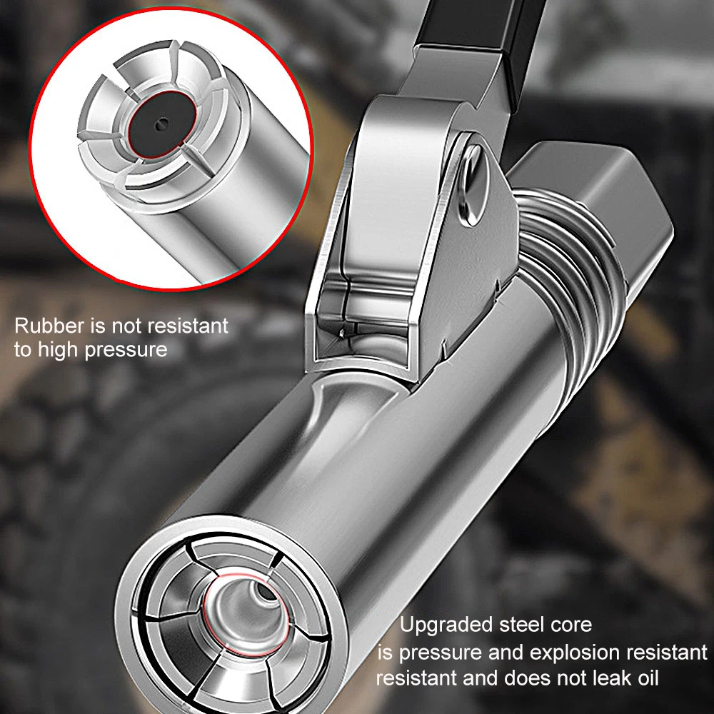 Minipistola de engrase de núcleo de acero mejorado, acoplador pesado de alta presión de 10000PSI, herramienta de engrase de un solo Mango, bloqueo