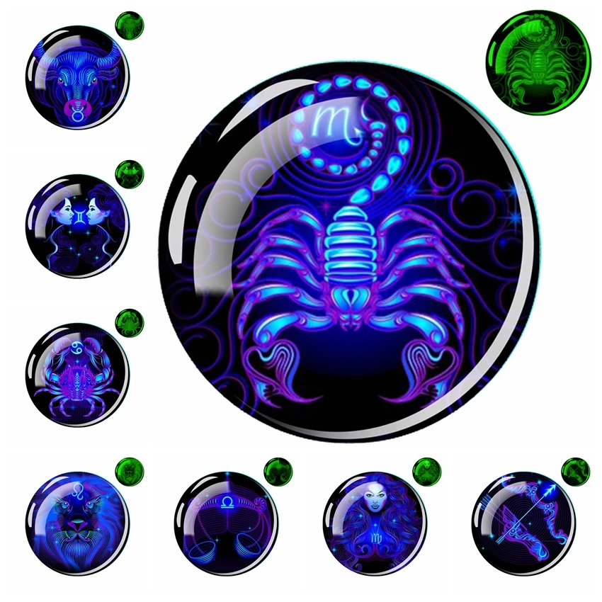 ZYLTD 12 Constellation Fridge Magnet 30MM Refrigerator Magnets Glowing in the Dark Zodiac Signs Magnetic Sticker Fit Home Decor