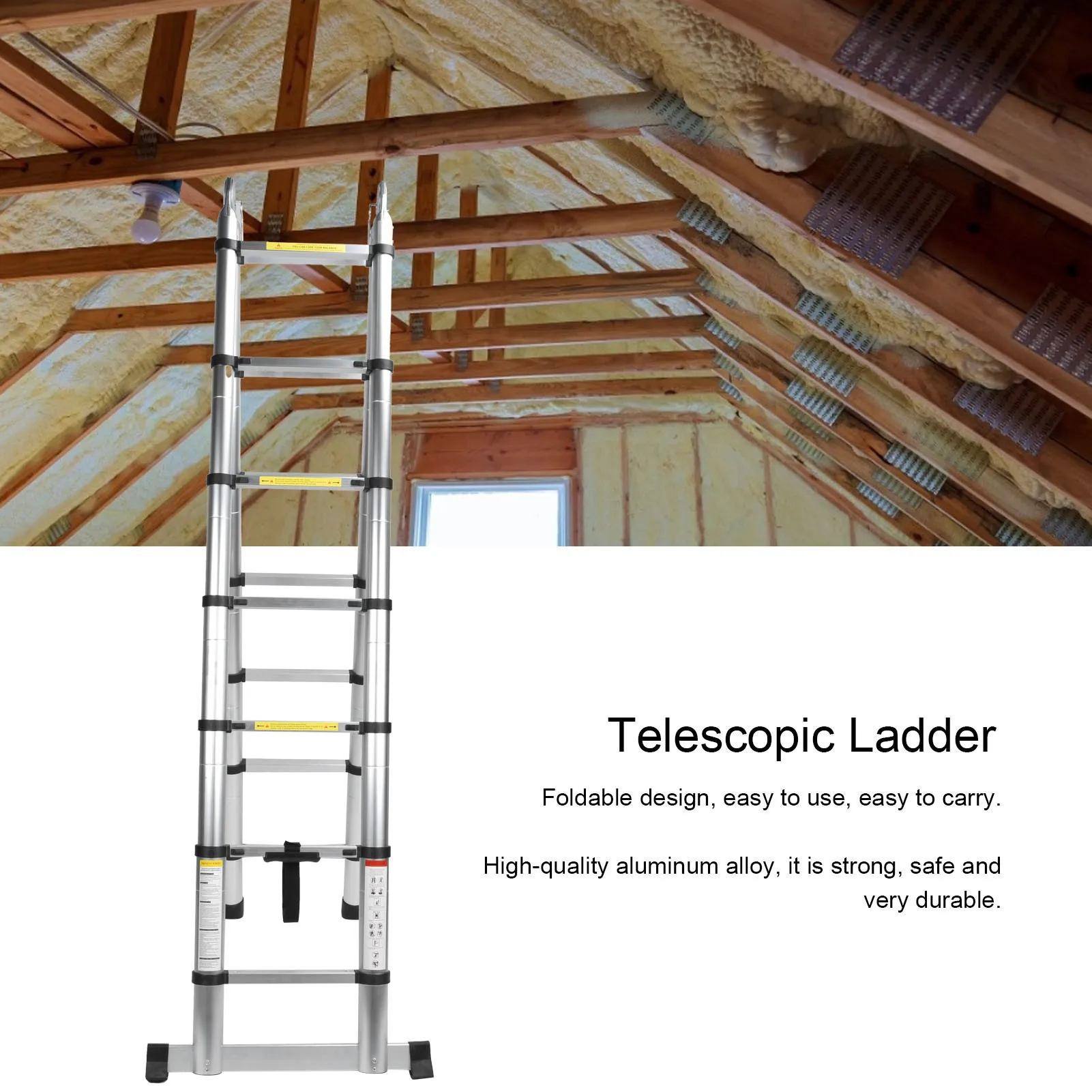 4.4M Aluminium Alloy Telescopic Ladder Foldable Multi‑Purpose Extension Ladder 150Kg Holding Capacity