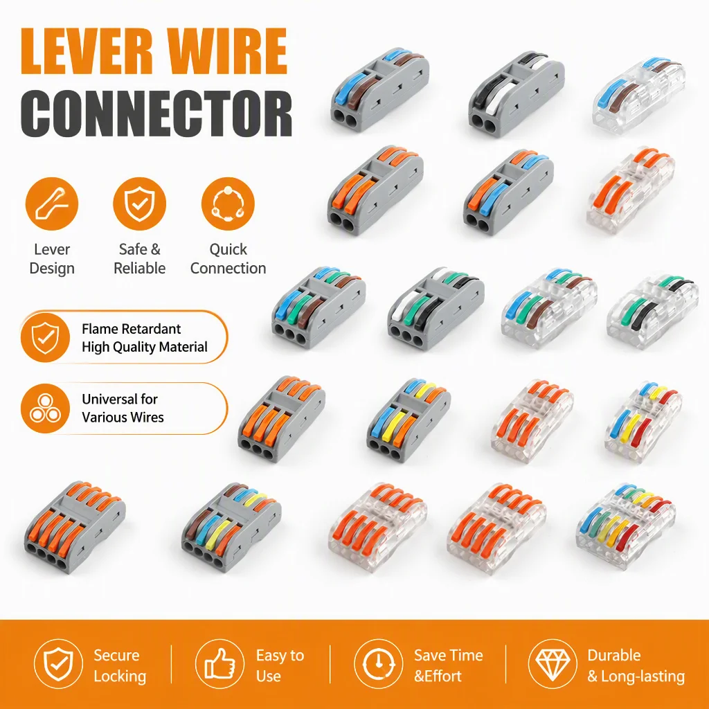 Quick Wire Connectors Lever Nuts Push-in Terminal Blocks Universal Cable Clamp Electrical Wiring Connector 2 3 4 5 Pin LED Light