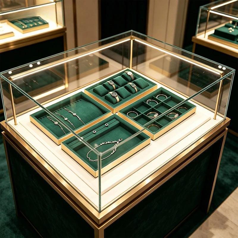 New Jewelry Display Tray Green Microfiber Metal Frame Display Prop Necklace Ring Earrings Bracelet Jewelry Display Stand