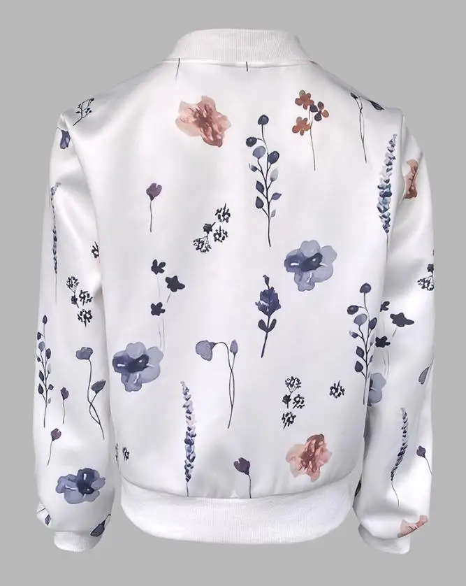 Female Wear Plants Print Long Sleeve Casual Zipper Baseball Coat Daily Clothing 2025 Autumn Vacation Women's Fashion Jacket