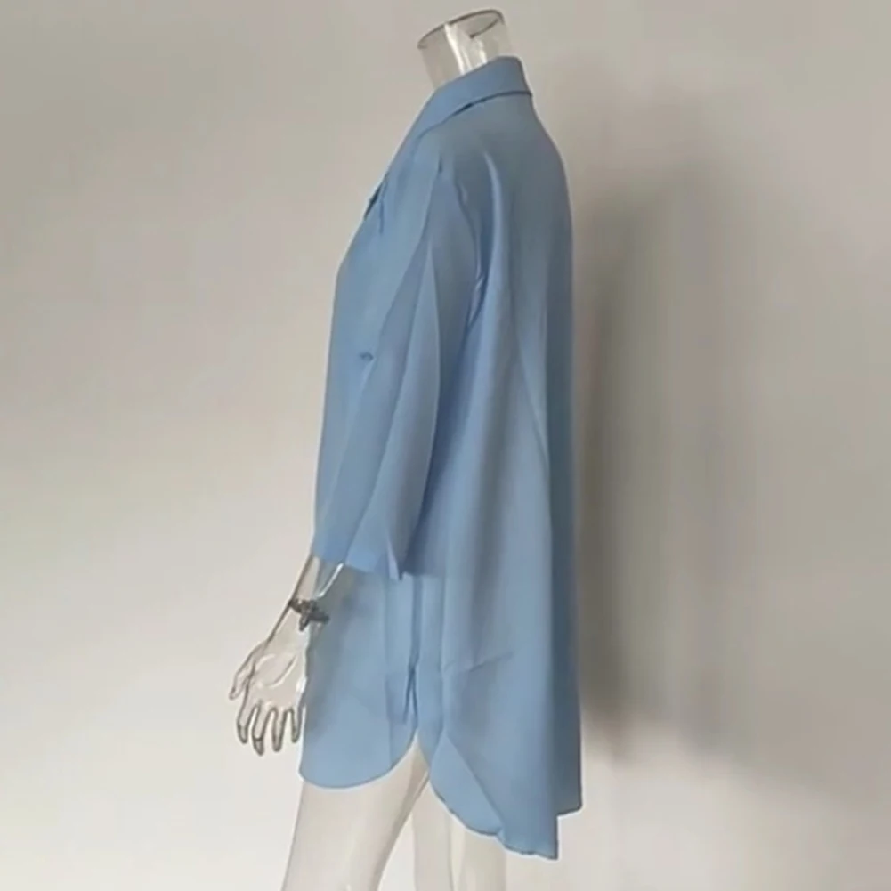 Tiefem V-ausschnitt Mode Strand Sonnenschutz Cover Up Badeanzug Chiffon Hemd Kleid Langarm Weibliche Mode Rüschen Shirts Blusen