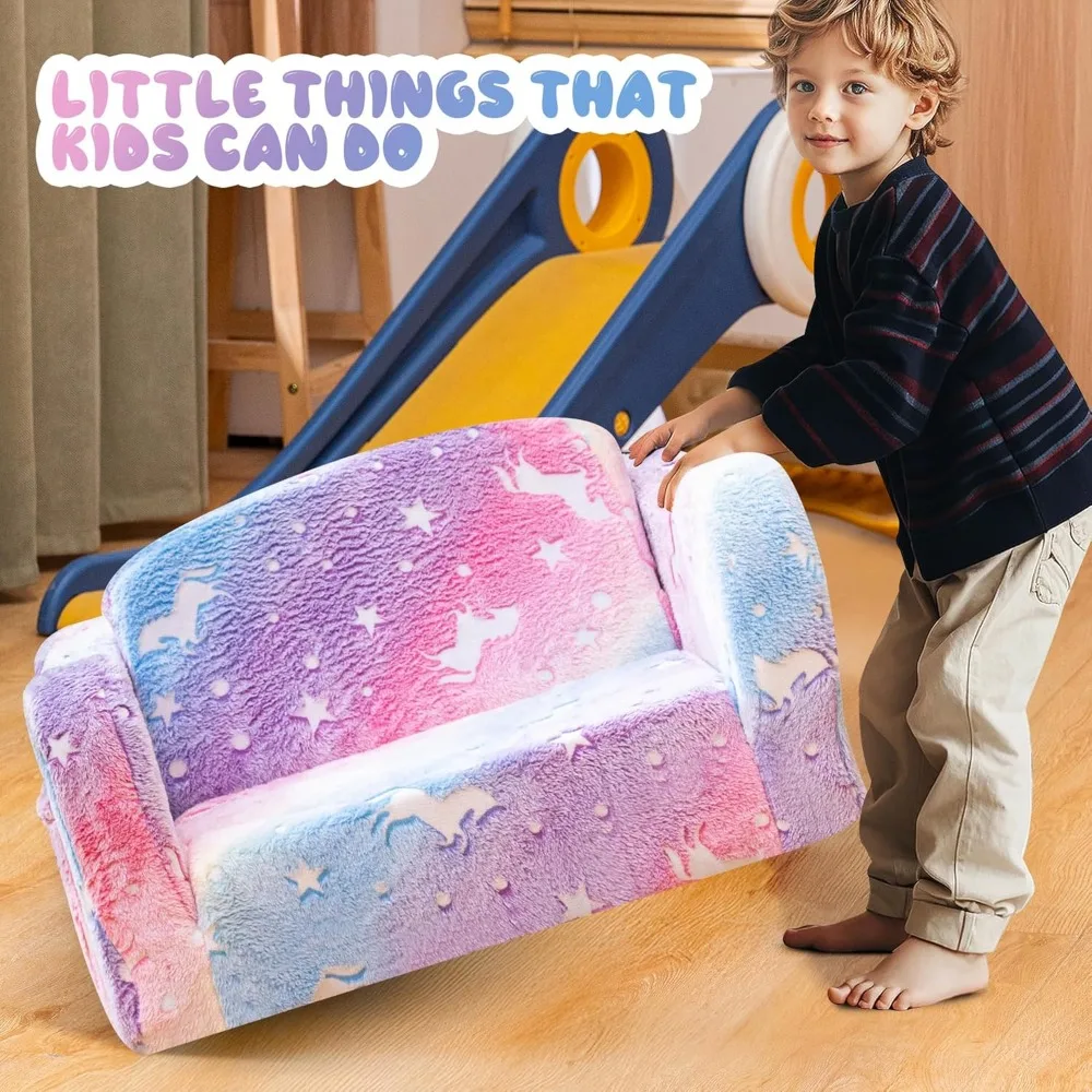 أريكة أطفال متوهجة في الظلام، أريكة أطفال قابلة للطي لغرفة اللعب، قابلة للتحويل إلى كرسي الصالة، مثالية لسرير الأطفال على الأرض واللعب #5