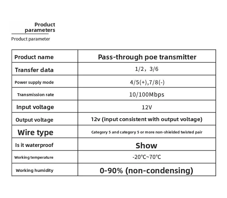 POE Cable Passive Power Over Ethernet Adapter Cable POE Splitter Injector Power Supply Module 12V for IP Camea