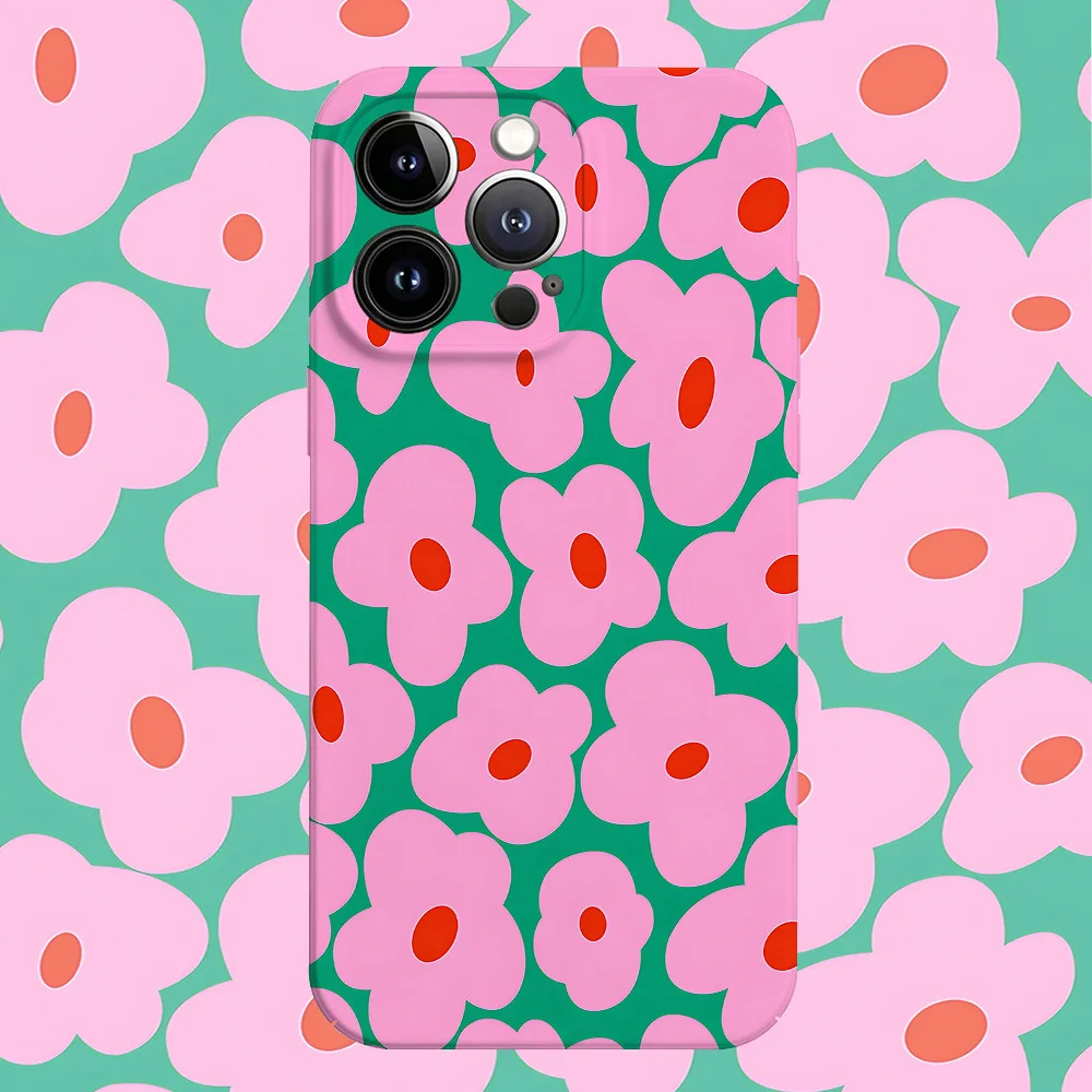 Pink Flowers on Green Phone Case for Samsung Galaxy S20 S21 S22 S23 S24 S25 FE Plus Note20 Ultra 4G 5G Glossy Film Hard PC Cover