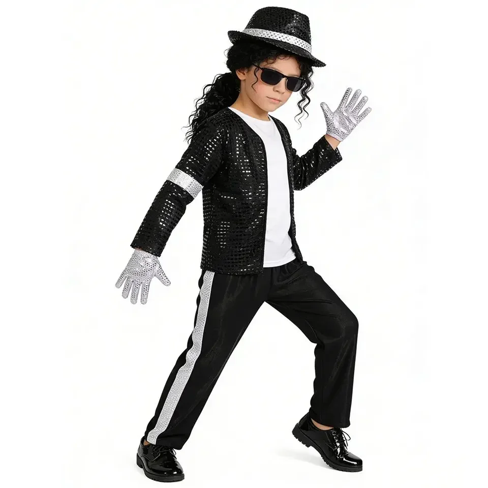 マイケル・ジャクソンのコスプレ衣装-ハロウィンコスプレ-誕生日パーティー-ダンスパフォーマンス衣装-ポップスター-男の子-女の子用衣装