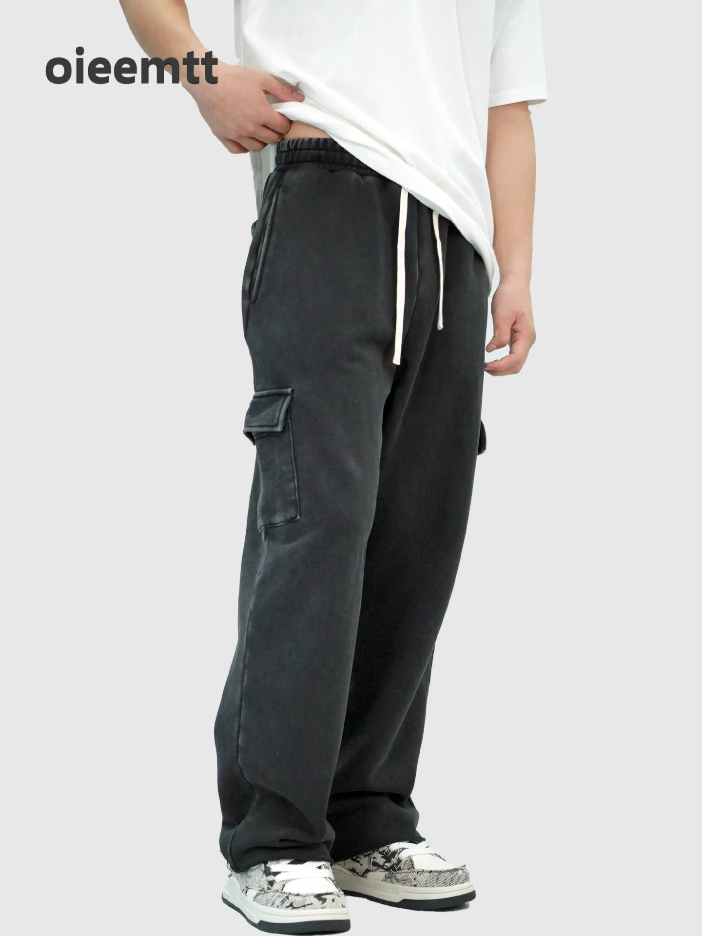 Summer Work Cotton Jogger Casual Pants Men's Outdoor Pants Straight Baggy Sweatpant Wide Trousers for man with Pocket