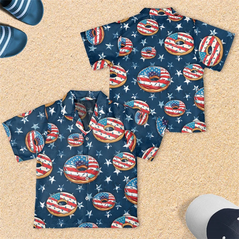 Baju pantai grafis donat Kawaii baju pantai makanan kasual blus lengan panjang makanan ringan kartun blus kerah donat atasan Makanan Penutup