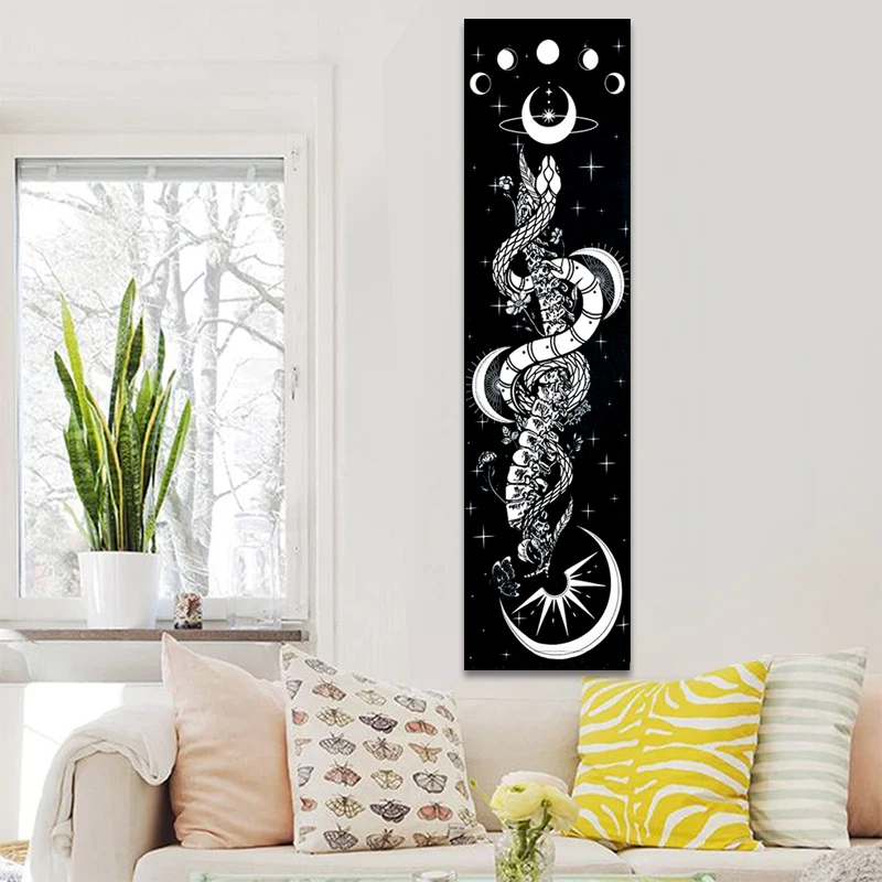 Snake Tapestry Moon Tapestry Moon Phase Tapestry Flowers and Vines Tapestries Black and White Tapestry Wall Hanging for Room