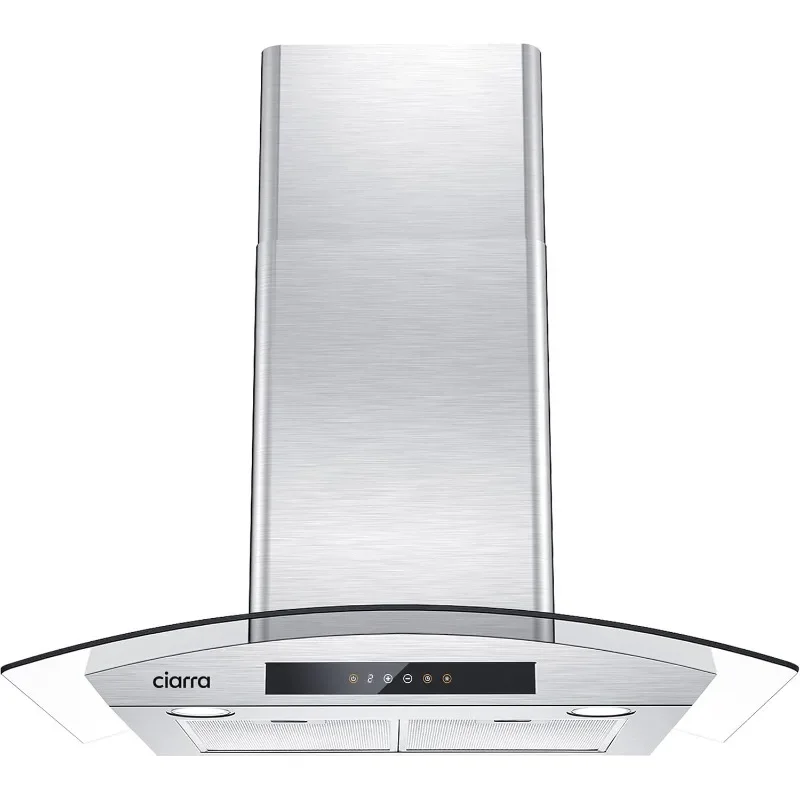 Wall Mount Range Hood 30 inch with Soft Touch Control in Stainless Steel & Tempered Glass, Stove Vent Hood for Kitchen