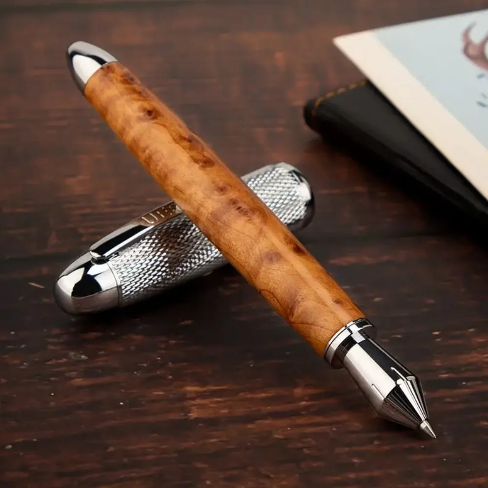 For Unique Cedar Wood Holder Design Roller Ball Pens - Heavy Metal Creative Wood Writing Pen for Office Business Stationery Gift