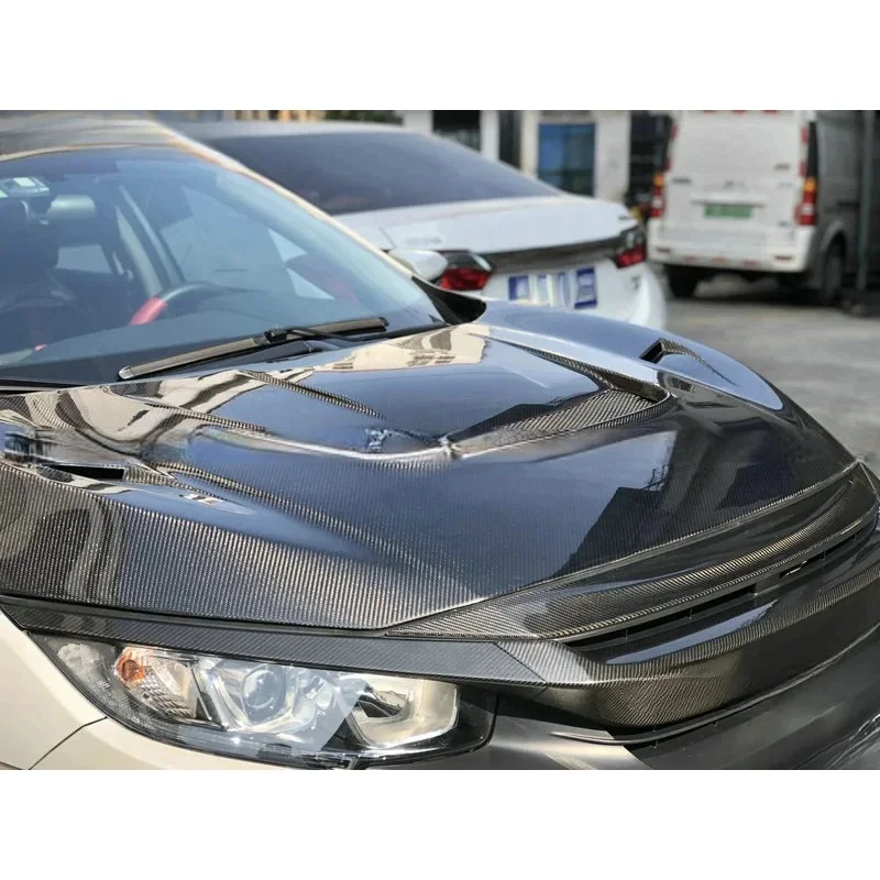 Hot-Selling Carbon Fiber  Style Ventilated Front Hood Sports Hatchback Gloss Easy Installation Exterior Parts