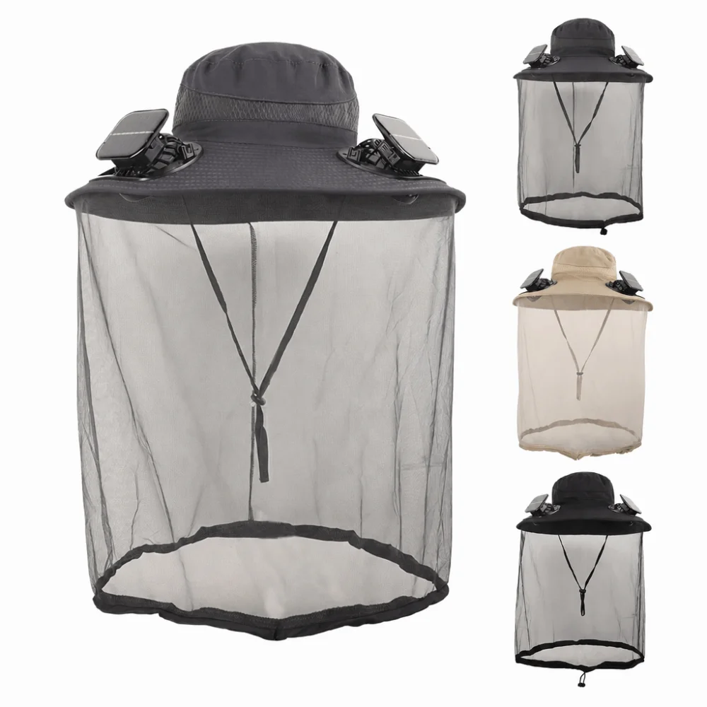 

New Solar Powered Solar Fan Hat Dual Fans Wide Brim Cooling Fan Hat With Net Cooling Fans Anti-UV Sun Hat Hiking