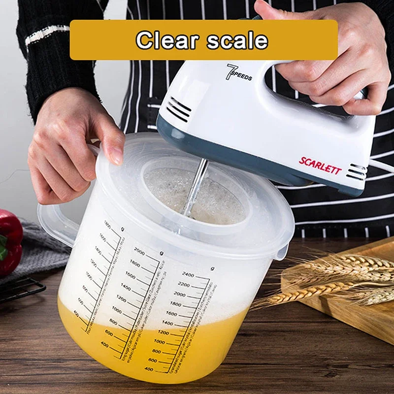 1Pc 2.5L Large Capacity Baking Measuring Cup Scale Kitchen Mixing Bowl with Lid Transparent Plastic Mixing Cup for Home Tools