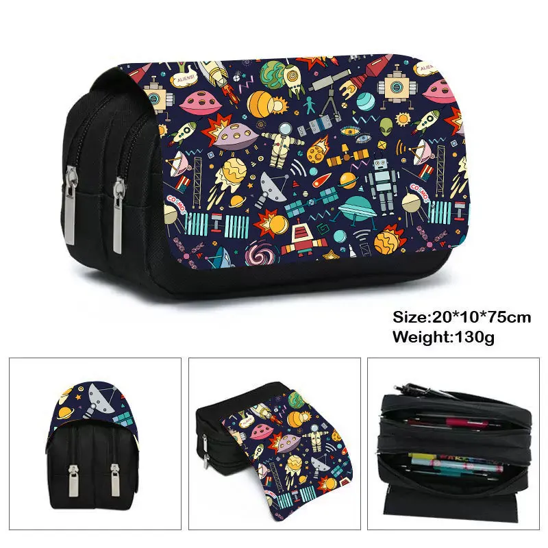 Astronaut Canvas Pencil Case Storage Bag Large Capacity Student Pen Case Boy Stationery Double Zipper Pencil Bag School Supplies