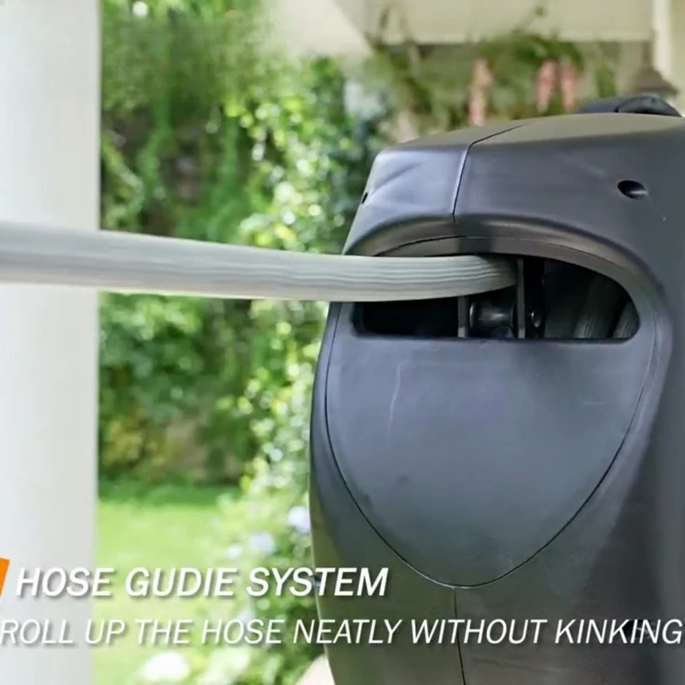 بكرة خرطوم حديقة قابلة للسحب، 100 قدم × 5/8 بوصة بكرة خرطوم مياه متينة مثبتة على الحائط مع/180 ° دعامة دوارة، بخاخ بنمط 9 - الأفضل #3