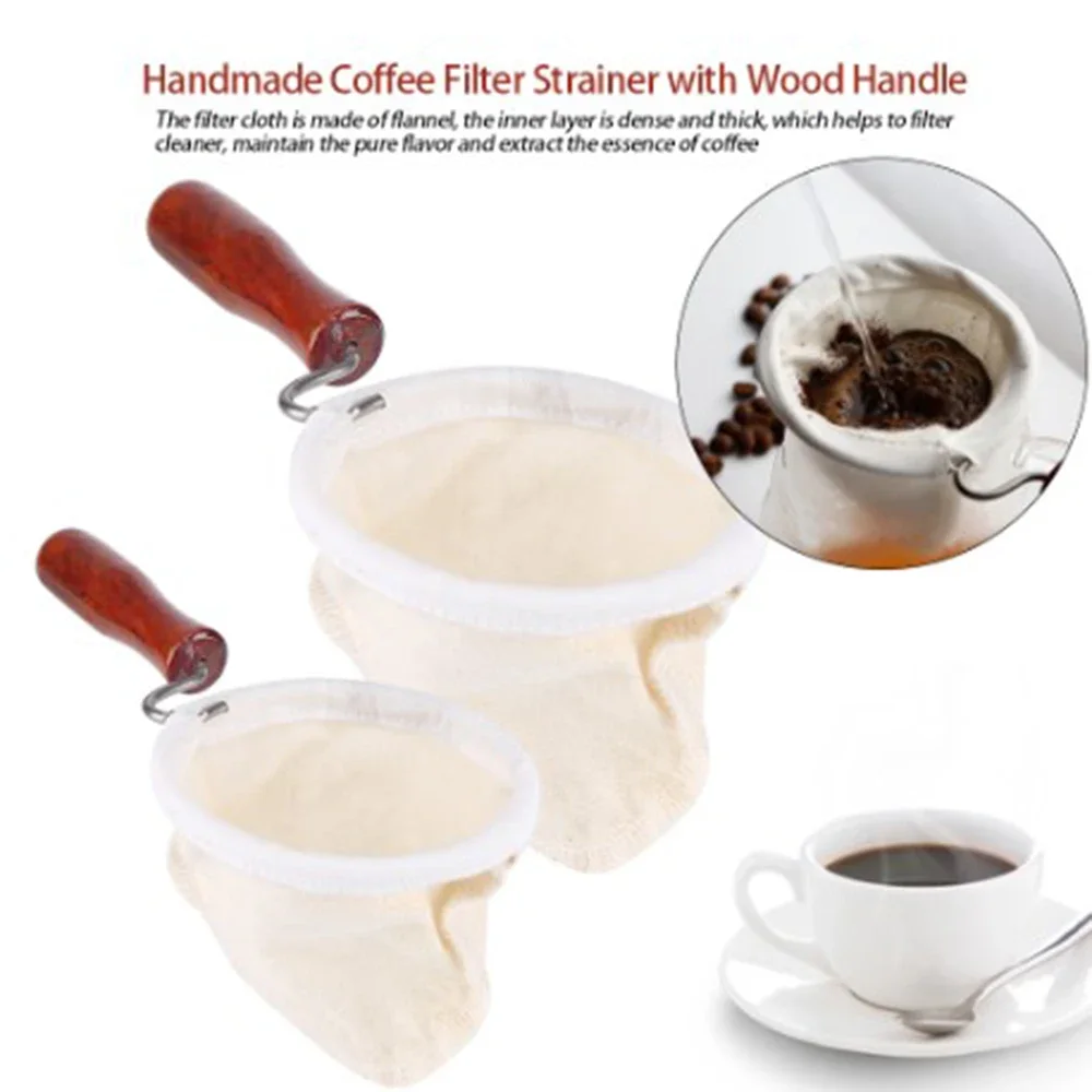 5 uds. S/l tela de franela filtro de café colador de tela reutilizable franela de madera hecha a mano lavable con mango