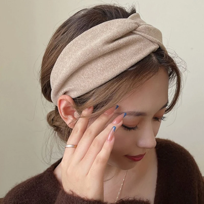 1 pc Plush Wide Edge Cross Headband for Women Girls Fashion Korean Style Solid Elastic Multifunction Sports Face Wash Headbands