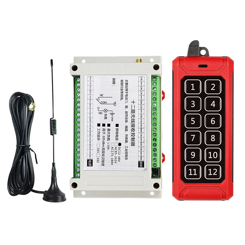 3000m DC 12V 24V 48V 433mhz 12 channel RF Wireless Remote Control switch Industrial crane Multiple power relay transmitter