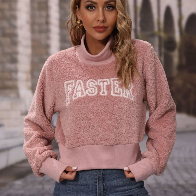 Autumn And Winter Warm Women's Round Neck Pullover Long Sleeved Letter Embroidered Ice Cream Powder Hoodie