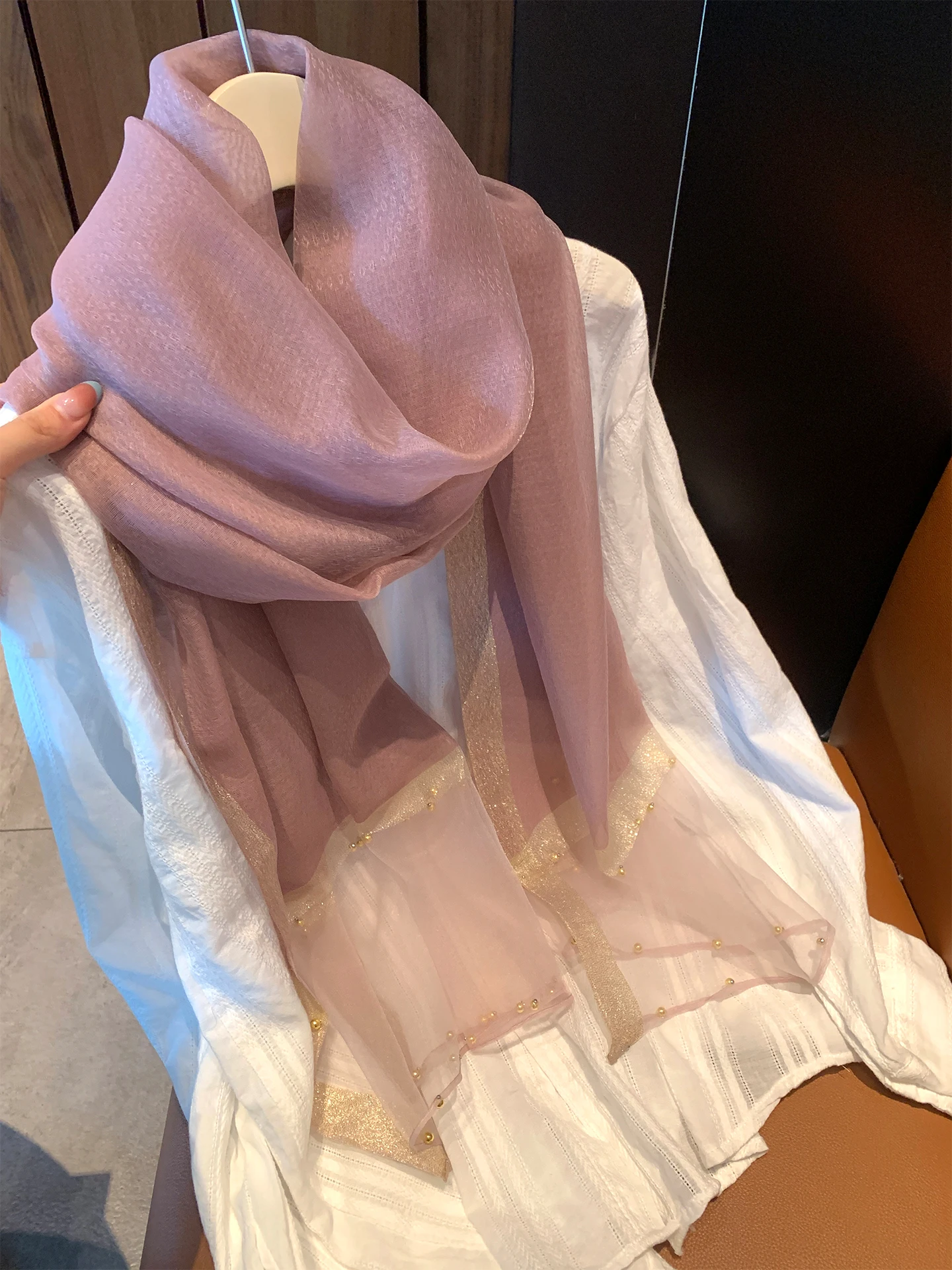 Korean Style Large Scarf Women's Fashion Gentle Personality Silk Scarf Air Conditioned Room Thin Model Versatile Decoration