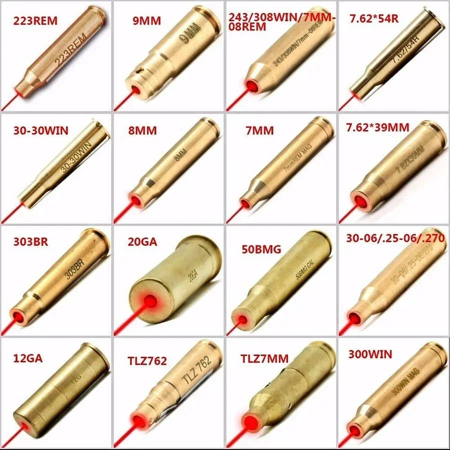 New Red Dot Laser Brass Boresight CAL Cartridge Bore Sighter for Hunting Gun Scope Adjustment .223 5.56 7.62 9MM .308 12GA 20GA