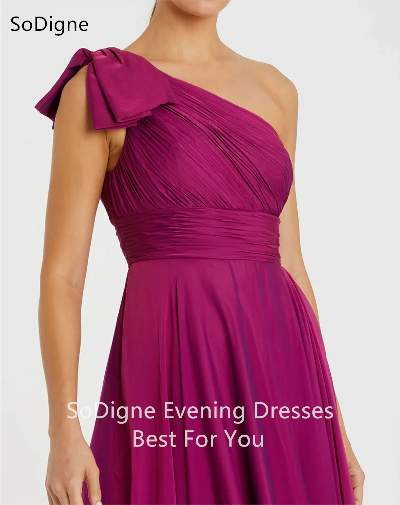 One Shoulder Hot Pink Chiffon Sharon Happy Prom Dresses A-Line Side Silt Party Dress SoDigne Charming Cocktail Gowns Customized