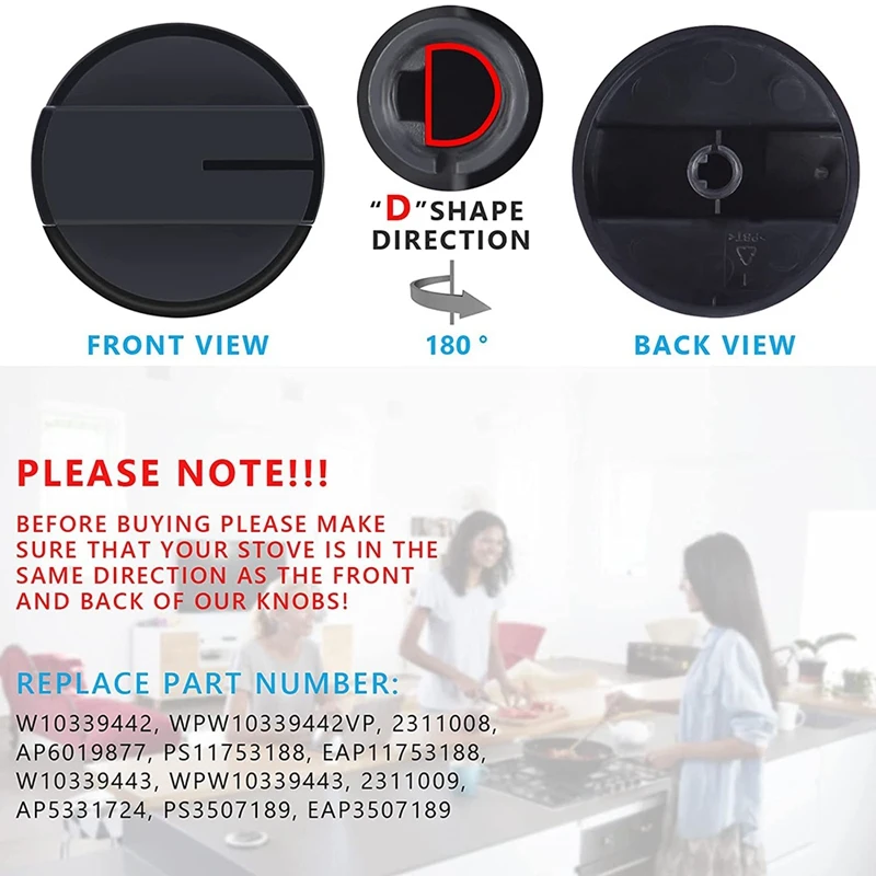 4X W10339442 Stove Knob, Cooktop Surface Burner Control Knobs Black Replacement Spare Parts Accessories WPW10339442 PS11753188