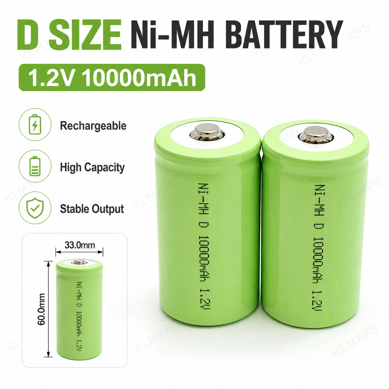 D Size Ni-MH Rechargeable Battery 1.2V 10000mAh 10Ah HR20 D Type Cell Replacement Power Battery Model 33600