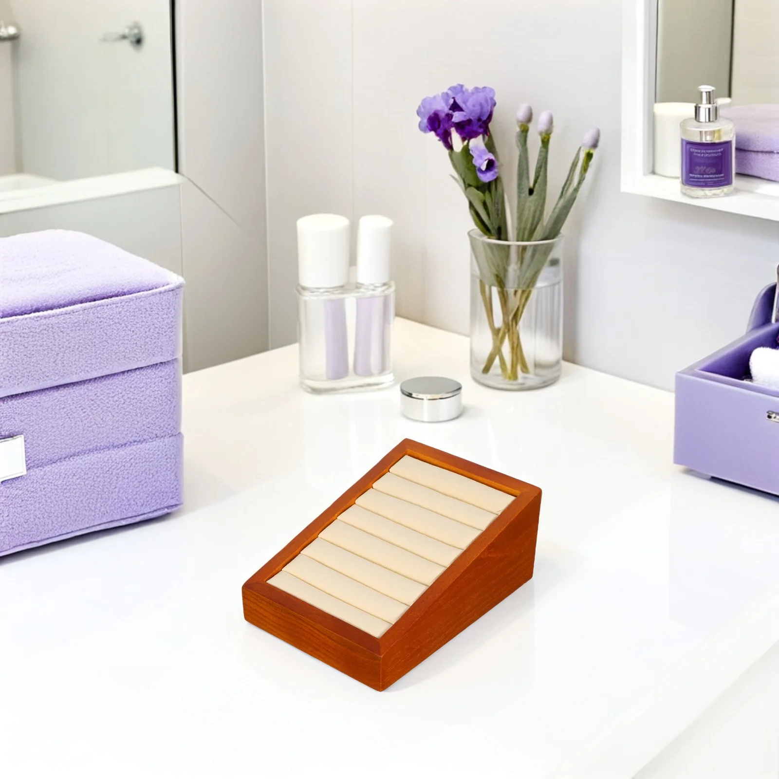 

Solid Wood Ring Tray Jewelry Display Pad Showcase Earring Storage Organizer Base