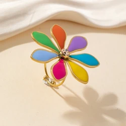 Fashion Women Cute Gold Plated Flora Enamel Epoxy Stainless Steel Adjustable Ring For Summer Bohemia Stetement Jewelry