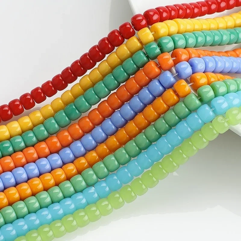 Glass Barrel Beads 6*8MMDIY Jewelry Accessories Porcelain Color Imitation Jade Glass Cylindrical Beads Frosted Beads Scattered