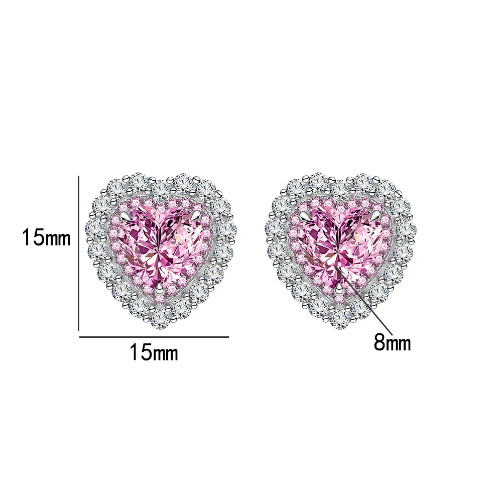 Real S925 Silver Heart Earrings Women 8mm Heart Diamond Earrings Female 5A Zircon Original Design Luxury Jewelry Girl Gift
