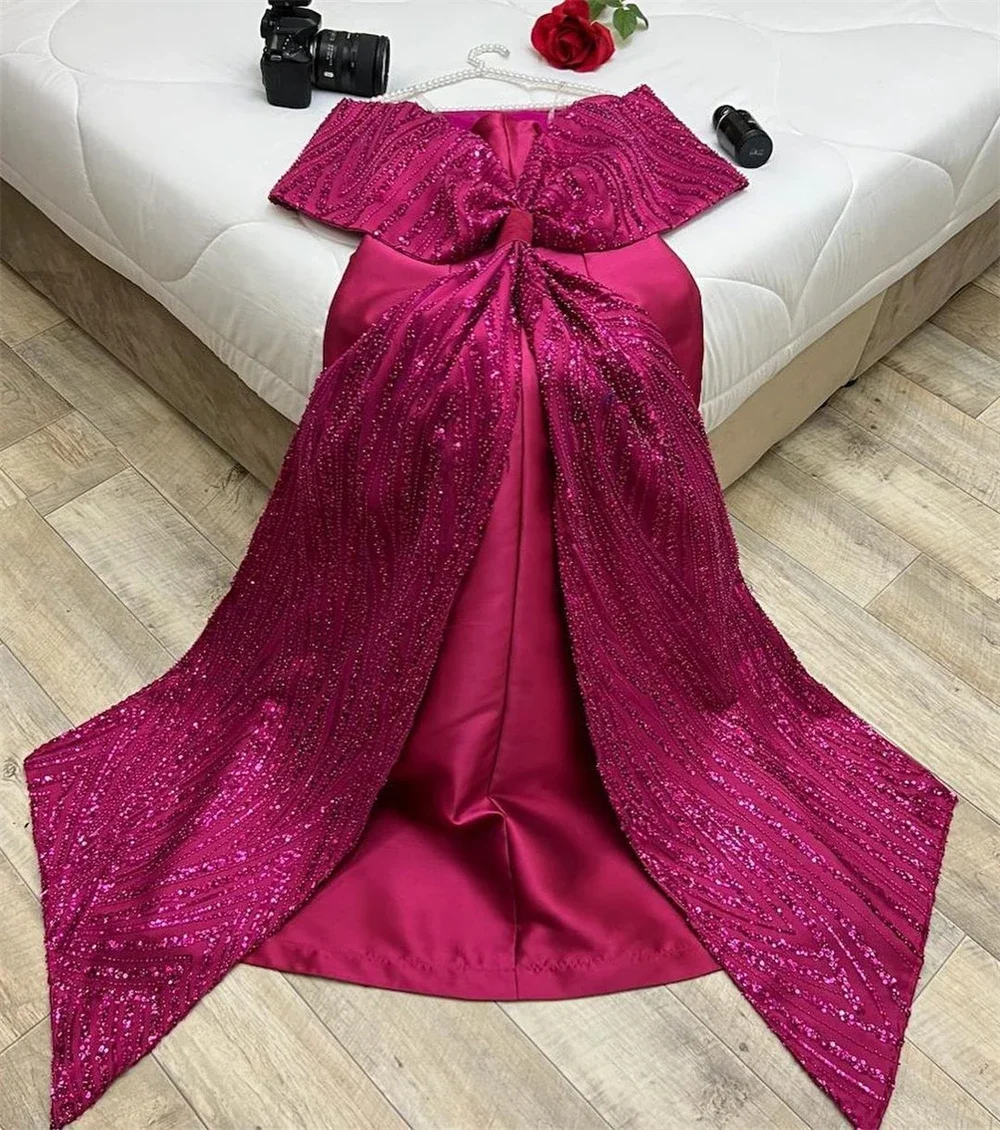 Customized High Quality Poretrait SheathParty Sequin Bows Draped S Occasion Evening Gownvestidos para mujer فستان سهرة نسائ