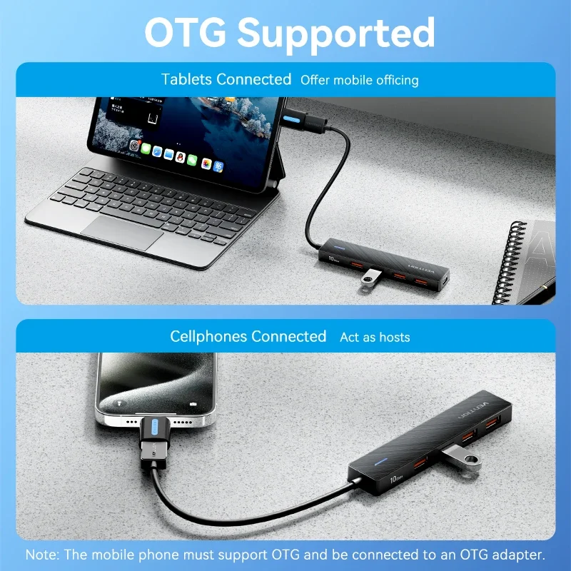 Vention USB HUB 4 Ports ABS 10Gbps USB HUB 3.2 Gen 2 Adapter For Macbook Pro Air M1 PC Laptop Accessories USB C HUB Splitter 3.0