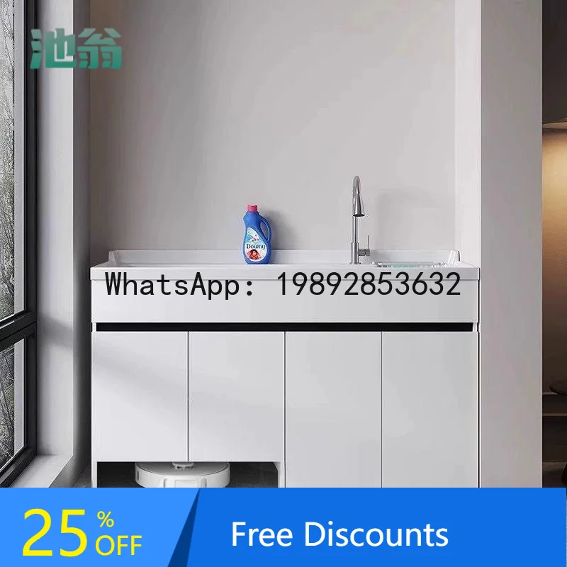 

CZ Balcony Laundry Cabinet with Sweeping Robot Companion, Hand Washing Sink, Laundry Table, Laundry Tub Integrated Cabinet