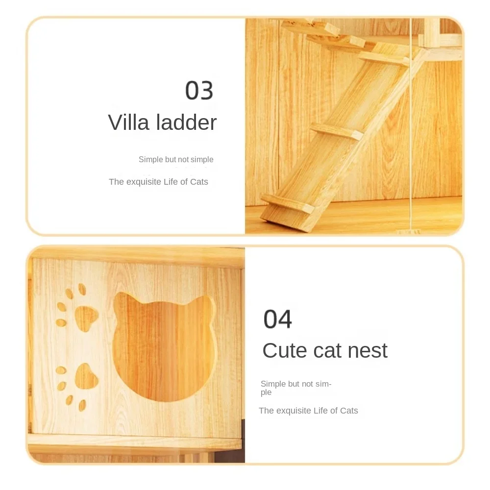 Cat Villa Home Indoor Nest House Super Large Free Space  Cabinet  Room Luxury Solid Wood  Cage