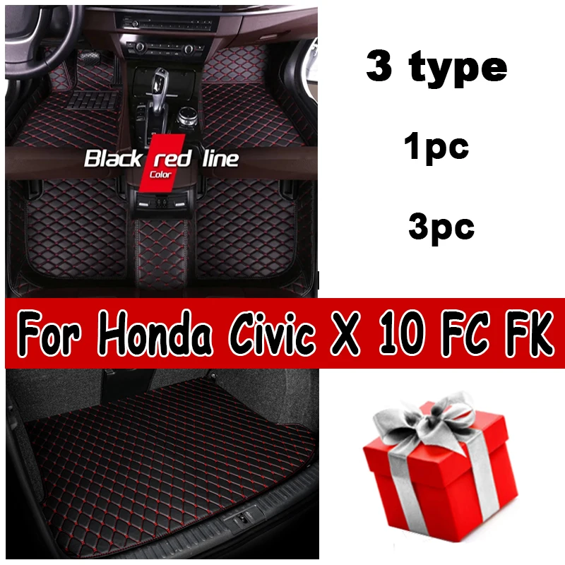 Car Floor Mats For Honda Civic X 10 FC FK 2016~2021 Rugs Leather Floor Mat Carpets Interior Parts Waterproof Pad Car Accessories